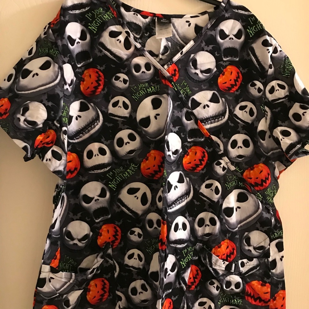 Disney Nightmare Skull Print Top - Black, White, Green